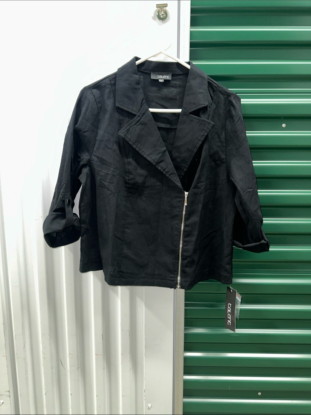 Cotton Black Asymmetrical Zip Blazer
